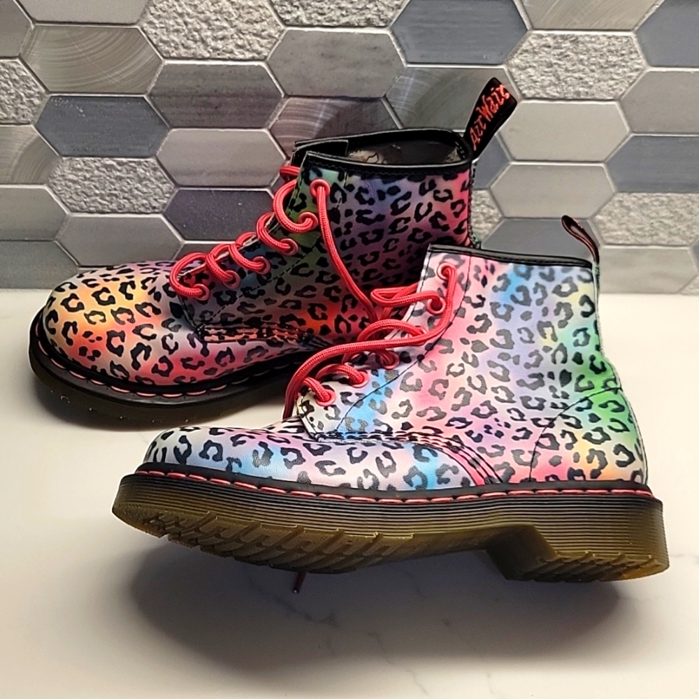 Dr. Martens kids rainbow leopard print boots